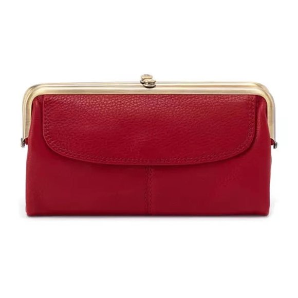 NWT New Hobo Lauren Double Frame Clutch Wallet Scarlet Leather Retired Rare